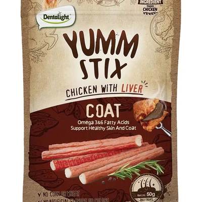 Gambar Dentalight Yumm Stix Camilan Anjing All Life Stages Coat Chicken & Liver 50 gr