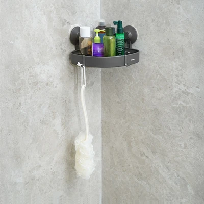 Gambar Stora Rak Sudut Kamar Mandi Dengan Suction - Abu-Abu Gunmetal