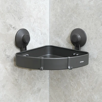 Gambar Stora Rak Sudut Kamar Mandi Dengan Suction - Abu-Abu Gunmetal