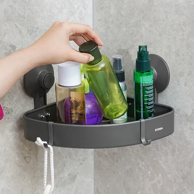 Gambar Stora Rak Sudut Kamar Mandi Dengan Suction - Abu-Abu Gunmetal