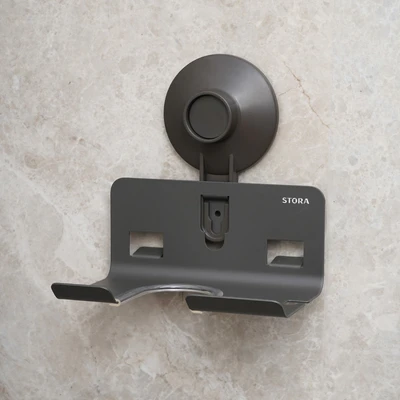 Gambar Stora Tempat Hair Dryer Dengan Suction - Abu-Abu Gunmetal