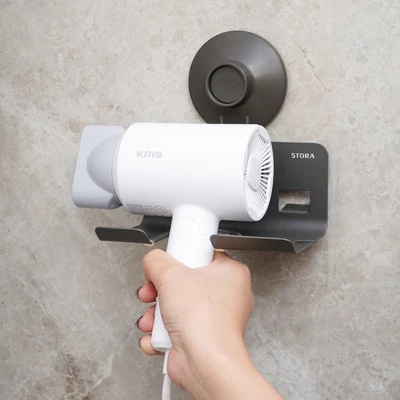 Gambar Stora Tempat Hair Dryer Dengan Suction - Abu-Abu Gunmetal
