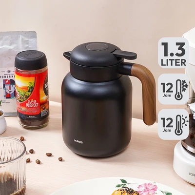 Gambar Kris Devon Teko Vacuum Flask Stainless Steel 1.3 Liter - Hitam