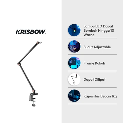 Gambar Krisbow Holder Microphone Boom Arm Slim Dengan Lampu RGB - Hitam