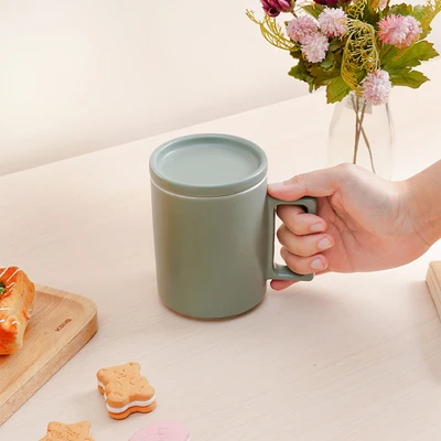 Gambar Delicia Mug Keramik Dengan Tutup Pastel 400 ml - Hijau