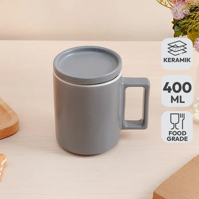 Gambar Delicia Mug Keramik Dengan Tutup Pastel 400 ml - Abu-Abu