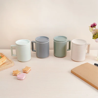 Gambar Delicia Mug Keramik Dengan Tutup Pastel 400 ml - Abu-Abu