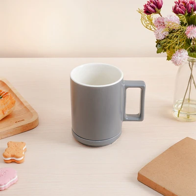 Gambar Delicia Mug Keramik Dengan Tutup Pastel 400 ml - Abu-Abu