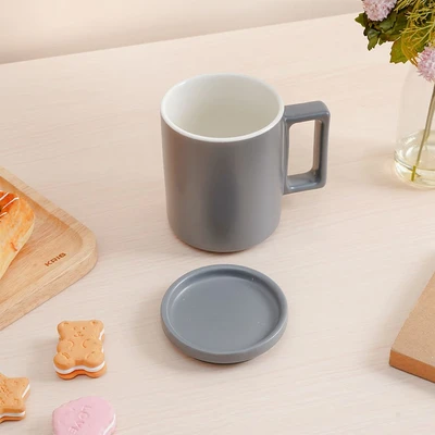 Gambar Delicia Mug Keramik Dengan Tutup Pastel 400 ml - Abu-Abu