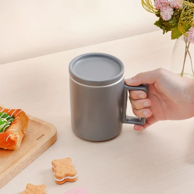 Gambar Delicia Mug Keramik Dengan Tutup Pastel 400 ml - Abu-Abu