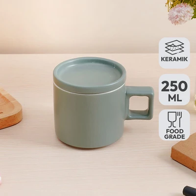 Gambar Delicia Mug Keramik Dengan Tutup Pastel 250 ml - Hijau