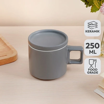 Gambar Delicia Mug Keramik Dengan Tutup Pastel 250 ml - Abu-Abu