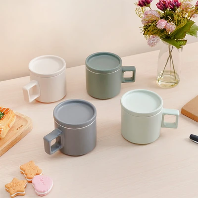 Gambar Delicia Mug Keramik Dengan Tutup Pastel 250 ml - Abu-Abu