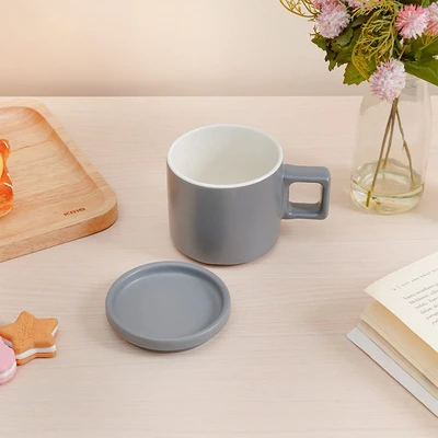 Gambar Delicia Mug Keramik Dengan Tutup Pastel 250 ml - Abu-Abu