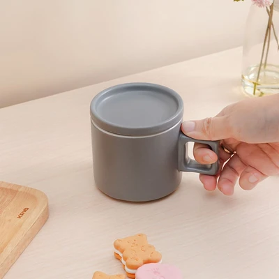 Gambar Delicia Mug Keramik Dengan Tutup Pastel 250 ml - Abu-Abu