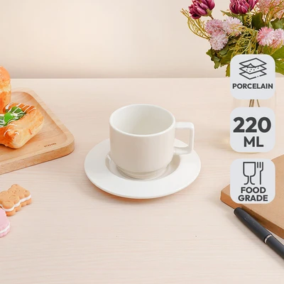 Gambar Delicia Cangkir Keramik Dengan Saucer Pastel 220 ml - Krem Beige