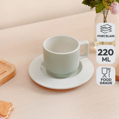 Gambar Delicia Cangkir Keramik Dengan Saucer Pastel 220 ml - Biru Muda