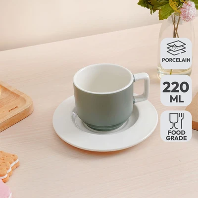 Gambar Delicia Cangkir Teh Keramik Dengan Saucer Pastel 220 ml - Hijau