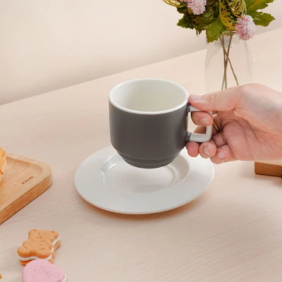 Gambar Delicia Cangkir Teh Keramik Dengan Saucer Pastel 220 ml - Abu-Abu