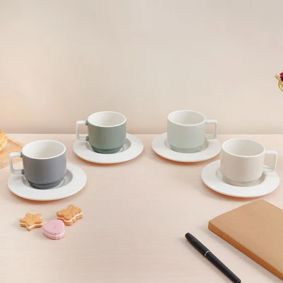 Gambar Delicia Cangkir Teh Keramik Dengan Saucer Pastel 220 ml - Abu-Abu