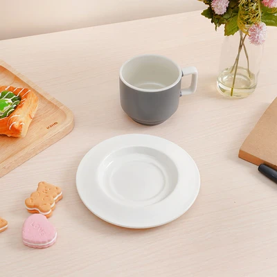 Gambar Delicia Cangkir Teh Keramik Dengan Saucer Pastel 220 ml - Abu-Abu