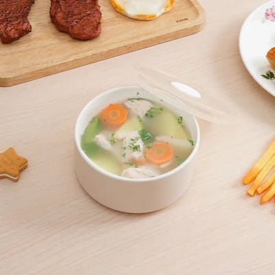Gambar Delicia Mangkuk Keramik Bone China Dengan Tutup 13 cm - Krem