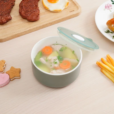 Gambar Delicia Mangkuk Keramik Bone China Dengan Tutup 13 cm - Hijau