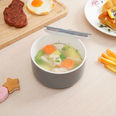 Gambar Delicia Mangkuk Keramik Bone China Dengan Tutup 13 cm - Abu-Abu