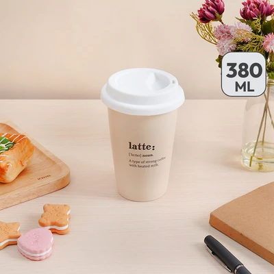 Gambar Delicia Zico Gelas Tumbler Keramik Bone China Dengan Tutup 380 ml - Krem