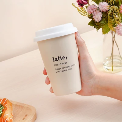 Gambar Delicia Zico Gelas Tumbler Keramik Bone China Dengan Tutup 380 ml - Krem