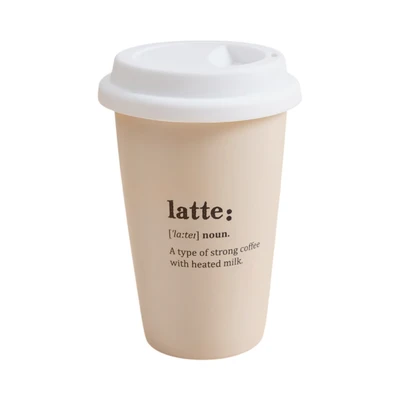 Gambar Delicia Zico Gelas Tumbler Keramik Bone China Dengan Tutup 380 ml - Krem