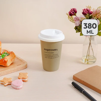 Gambar Delicia Zico Gelas Tumbler Keramik Bone China Dengan Tutup 380 ml - Cokelat Mocca