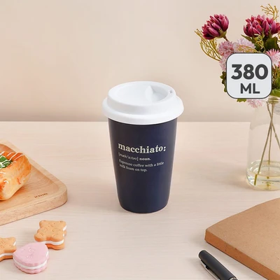 Gambar Delicia Zico Gelas Tumbler Keramik Bone China Dengan Tutup 380 ml - Biru Navy