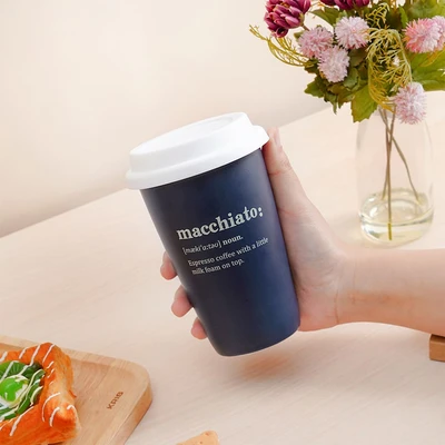 Gambar Delicia Zico Gelas Tumbler Keramik Bone China Dengan Tutup 380 ml - Biru Navy