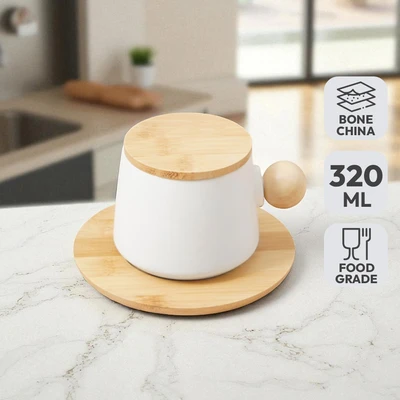Gambar Delicia Mug Bone China Round Hand Dengan Tatakan 320 ml - Putih