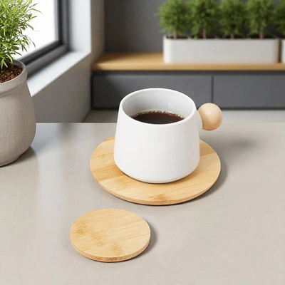 Gambar Delicia Mug Bone China Round Hand Dengan Tatakan 320 ml - Putih