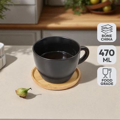 Gambar Delicia Mug Keramik Dengan Tutup 470 ml - Hitam