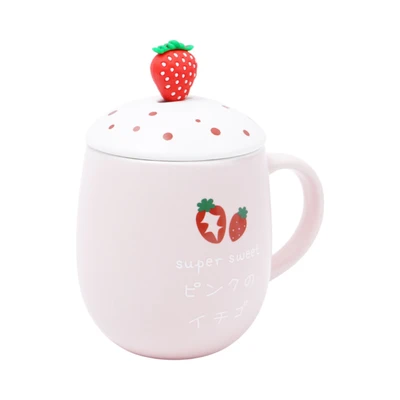 Gambar Delicia Mug Bone China Dengan Tutup & Sendok Stroberi 450 ml - Pink