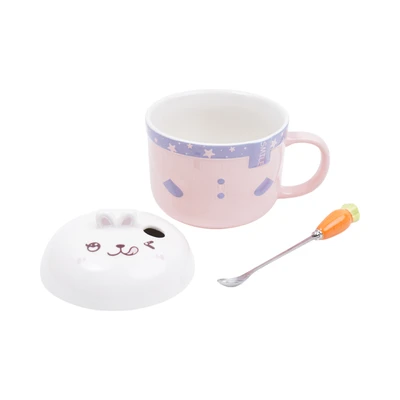 Gambar Delicia Mug Keramik Dengan Tutup & Sendok Bunny 380 ml - Pink