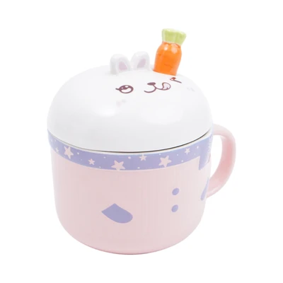 Gambar Delicia Mug Keramik Dengan Tutup & Sendok Bunny 380 ml - Pink