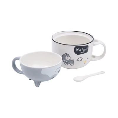 Gambar Delicia Mug Bone China Dengan Tutup & Sendok Shibainu 380 ml - Abu-Abu