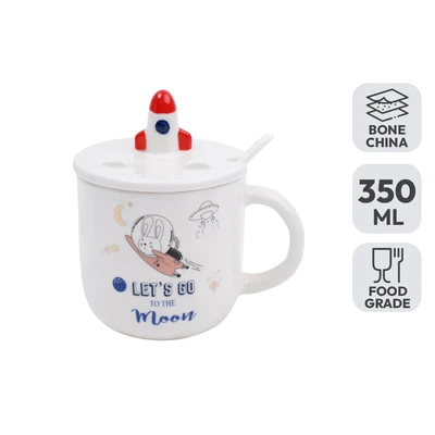 Gambar Delicia Mug Bone China Dengan Tutup & Sendok Spacecraft 350 ml - Putih