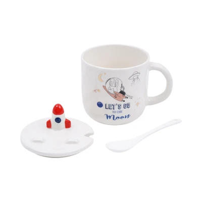 Gambar Delicia Mug Bone China Dengan Tutup & Sendok Spacecraft 350 ml - Putih