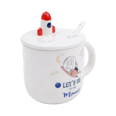Gambar Delicia Mug Bone China Dengan Tutup & Sendok Spacecraft 350 ml - Putih