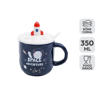 Gambar Delicia Mug Bone China Dengan Tutup & Sendok Spacecraft 350 ml - Biru Navy