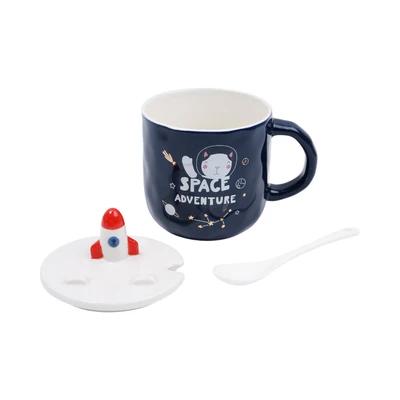 Gambar Delicia Mug Bone China Dengan Tutup & Sendok Spacecraft 350 ml - Biru Navy
