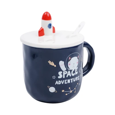 Gambar Delicia Mug Bone China Dengan Tutup & Sendok Spacecraft 350 ml - Biru Navy