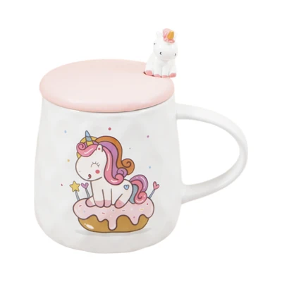 Gambar Delicia Unicorn Donut Mug Dengan Tutup & Sendok 400 ml - Putih/Pink