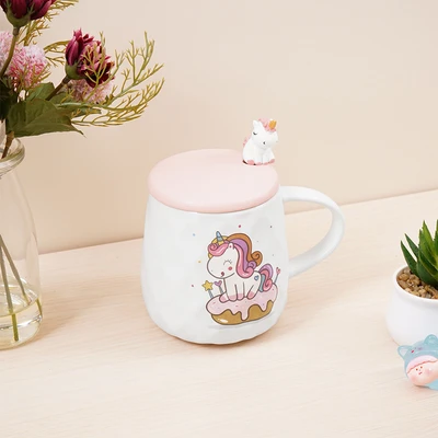Gambar Delicia Unicorn Donut Mug Dengan Tutup & Sendok 400 ml - Putih/Pink