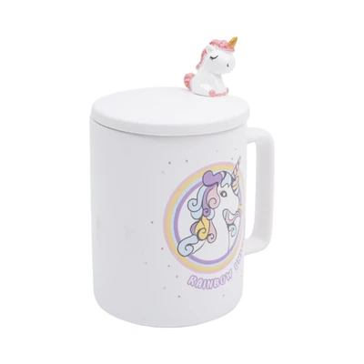 Gambar Delicia Mug Bone China Dengan Tutup & Sendok Unicorn 450 ml - Putih